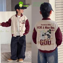[10-29kg] Áo Khoác Varsity Cao Cấp Bé Trai KIMCHIBABY Nỉ Lông Cáo Dày Mịn Ấm Dáng Bomber, Áo Khoác Cho Bé Mặc Thu Đông 2