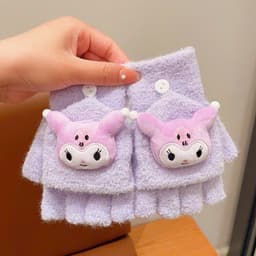 Găng tay lật cực ấm áp Năm ngón tay hoạt hình kuromi Phong cách mới Trẻ em Mùa đông Bé gái 5