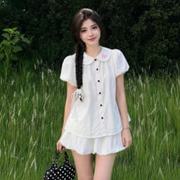 Áo sơ mi bèo quốc dân cổ sen tay bồng dáng babydoll in nơ hồng xinh đẹp SMZ93366 7