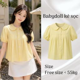 Áo sơ mi kiểu nữ dáng babydoll cổ bèo tay bồng xinh xắn màu vàng kẻ sọc BKS911 - - Sam botique 1