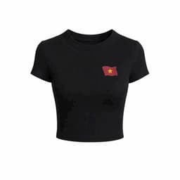 < Free size 28-45KG >Tổng hợp  Áo thun nữ croptop in hình hoạ tiết bozip co giãn hình LOGO CỜ VN. 4