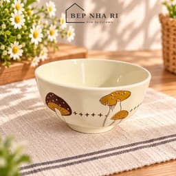 Bát Đĩa Gốm Sứ Họa Tiết Nấm Nâu Phong Cách Hàn Quốc, Bát Ăn Cơm Đẹp Dễ Thương Decor Bàn Ăn 3