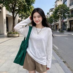 Áo thun cổ tròn dài tay thun giấy xước mỏng nữ mát mẻ hot trend form   OTG17 8 43 65 2