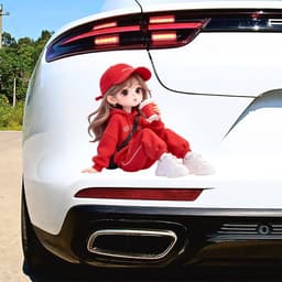 Decal Dán Xe Hơi Bé Gái Uống Cà Phê Đỏ Chống Thấm Nước, Phụ Kiện Xe Hơi Thời Trang 3