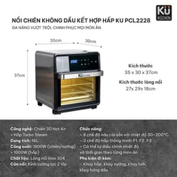 Nồi Chiên Không Dầu Kết Hợp Hấp KU Küchen PCL2228 16L Chính Hãng Đa Năng Bảo Hành 24 Tháng 7