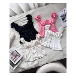 (Có Mút) Áo Kiểu Nữ Cánh Tiên Nút Bọc Cotton Lạnh Hoạ Tiết Trơn/Chấm Bi Xẻ Bụng Lưng Bo Chun - Fashion 73 3