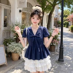 Áo sơ mi babydoll hottrend kiểu Hàn Quốc xinh xắn có dây chiết eo  SMK98 TRON 5