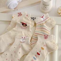 ￼Combo 10 Đôi Tất Thỏ Bông Chấm Bi Cổ Ngắn Hình Dễ Thương 4