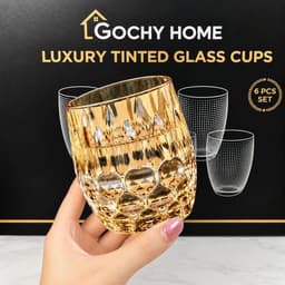 Bộ 6 Ly Thủy Tinh GOCHY HOME 300ml Vân Ong Dập Nổi 3D, Cốc Uống Nước Soda-Lime Không Chì, Dày Dặn Sang Trọng- Mix Vàng 8