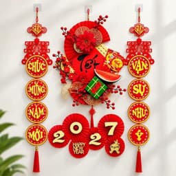 Decor Tết 2027 Set Trang Trí Nhà Ở Và Nhà Hàng Gồm 3 Món Dây Vạn Sự Như Ý Dây Chúc Mừng Năm Mới Và Mành Treo Chữ Tết 5