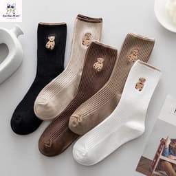 Combo 10 đôi tất gấu cổ cao ấm áp phong cách vintage,Set tất gấu cổ cao phong cách Hàn Quốc 5
