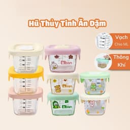 Hộp trữ đông thủy tinh ăn dặm cho bé có vạch chia 180ml nắp silicon, Hũ trữ đông đồ ăn dặm cho bé Freeship 1