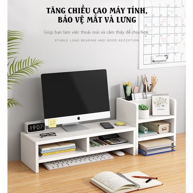 Kệ màn hình máy tính kết hợp giá sách sắp xếp gọn gàng bàn làm việc thương hiệu LUX09