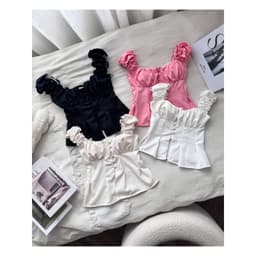 (Có Mút) Áo Kiểu Nữ Cánh Tiên Nút Bọc Cotton Lạnh Hoạ Tiết Trơn/Chấm Bi Xẻ Buung Lưng Bo Chu 3