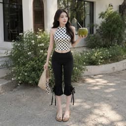 Quần ngố lửng cạp cao có dây rút cột nơ unnie quần thun dài qua gối y2k QL77 3