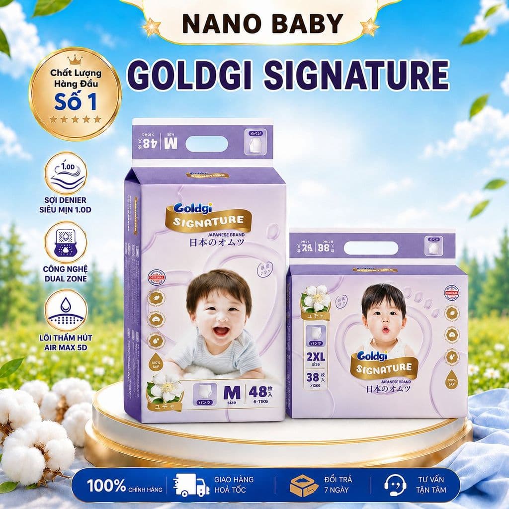 Tã Bỉm Nhật Goldgi Signature Ngừa Hăm, Siêu Êm Mềm Cho Làn Da Nhạy Cảm 1 Bịch