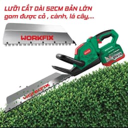 1 Máy Cắt Tỉa Hàng Rào Pin WORKFIX WF-HT520PRO, Lưỡi Bản To Cắt Bén Gom Cành - Xoay Góc Cắt 90 Độ 2