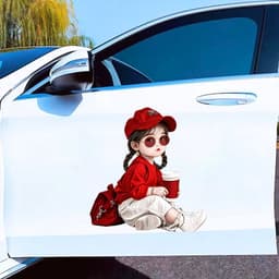 HỎA TỐC Decal Dán Xe Hơi Hình Bé Gái Đội Mũ Đỏ Cá Tính Chống Thấm Nước - Tem Dán Trang Trí Độc Đáo, Nổi Bật 3