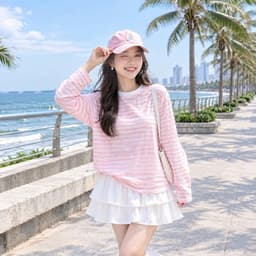 Áo thun cổ tròn thun giấy xước mỏng form rộng dài tay thu đông màu kẻ sọc hot trend  AS 8 43 65 2