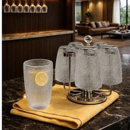 Bộ 6 cốc thủy tinh Vân Lưới Dập Nổi Màu Trắng Sang Trọng Dung Tích 340ml- Tặng Kèm Hộp 8