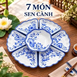[GOCHY] Bộ Bát Đĩa Hoa Mặt Trời Họa Tiết Hoa Sen Chất Liệu Gốm Sứ Ceramic Bát Tràng Cao Cấp Trang Trí Mâm Cơm Sang Trọng 5
