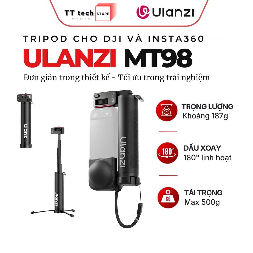 Chân máy Tripod ULANZI MT98 Foldable Selfie Stick Tripod | Gậy Chụp Ảnh Mini Tripod 57cm Xoay 180° - Chính Hãng