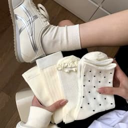 Sét 10 Đôi Tất Nơ Chấm Bi Màu Trắng Be Pastel Cổ Cao Cho Các Bạn Nữ 6
