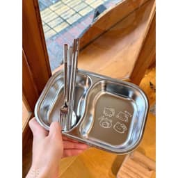 Khay Ăn 3 Ngăn Hello Kitty Inox 316 Cho Bé, Bộ Khay Ăn Kèm Thìa Đũa Dĩa Tiện Lợi VOICON-[SS67] 3