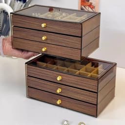 Hộp Đựng Trang Sức Gỗ Lót Nhung Cao Cấp, Khay Đựng Nhẫn, Dây Chuyền, Bông Tai 3 Tầng Ngăn Kéo 4
