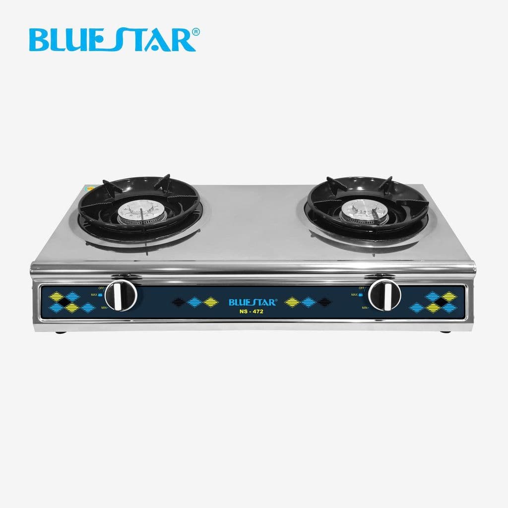 Bếp ga mặt inox BlueStar NS-472v90I, sen bằng inox, có kiềng chắn gió, lửa xanh không hao gas, hạn chế rỉ sét