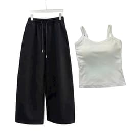 < free size 33 -48kg  > Sét bộ quần dài da cá ống suông + mix áo 2 dây ĐỆM MÚT  trơn tăm lạnh thoitrang2k 5