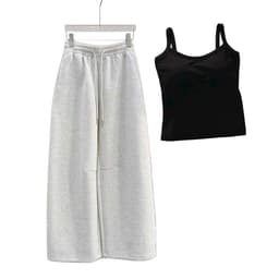 < free size 33 -48kg  > Sét bộ quần dài da cá ống suông + mix áo 2 dây ĐỆM MÚT  trơn tăm lạnh thoitrang2k 3