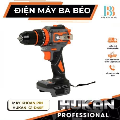 Máy khoan pin HUKAN G1-D45F, Lực siết 45Nm, 3 Chức năng - Đầu Autolock 10mm - Không chổi than