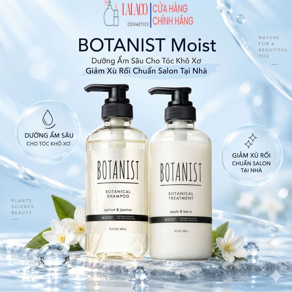Bộ Gội Xả BOTANIST Moist 460ml Dưỡng Ẩm Sâu Cho Tóc Khô Xơ, Giảm Xù Rối Chuẩn Salon Tại Nhà