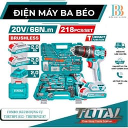 Bộ Combo Máy khoan búa 66N/m TIDLI206681 dùng pin 20V Kèm 218 Phụ Kiện Total THKTHP42187 1