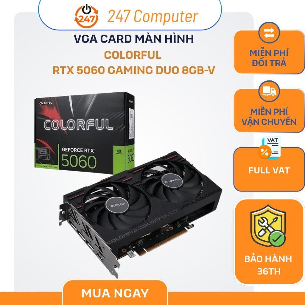 [NEW FULL VAT] VGA CARD MÀN HÌNH Colorful GeForce RTX 5060 GAMING DUO 8GB-V - CHÍNH HÃNG BẢO HÀNH 3 NĂM