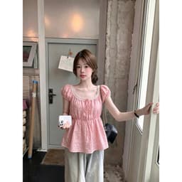 Áo kiểu cổ vuông hoa nhí cổ phối ren thắt nơ kiểu tiểu thư H4GB - Fashion 73 5