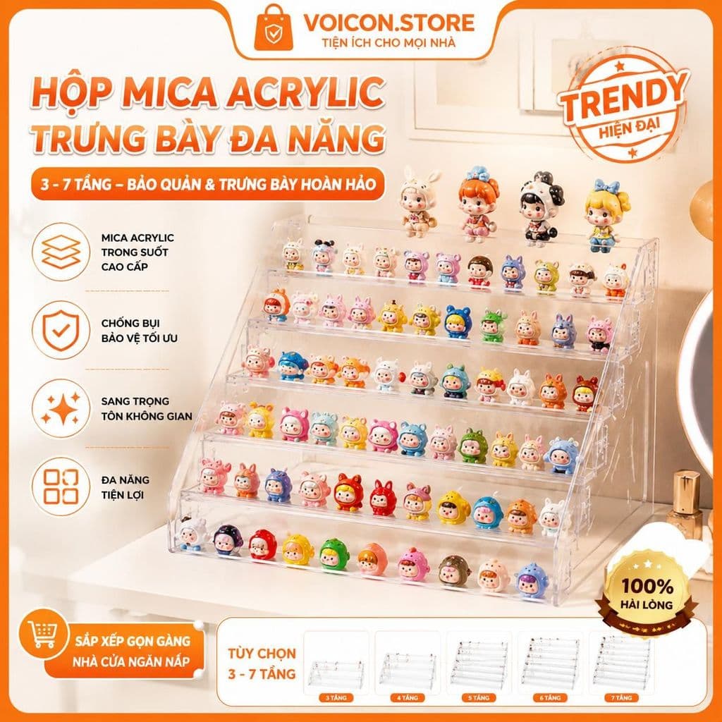 Hộp Mica Acrylic Trưng Bày 3-7 Tầng Dài 31x18.5cm Bảo Quản Mỹ Phẩm & Mô Hình Nhân Vật Trong Suốt Tiện Lợi VOICON-[NHI66]