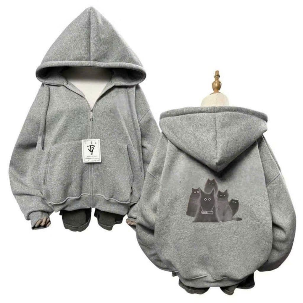 Áo Khoác Hoodie Zip - Áo khoác nỉ Chất Nỉ Bông Cao Cấp  Nam Nữ Mẫu Hót -hình mèo Bóng đêm sau lưng
