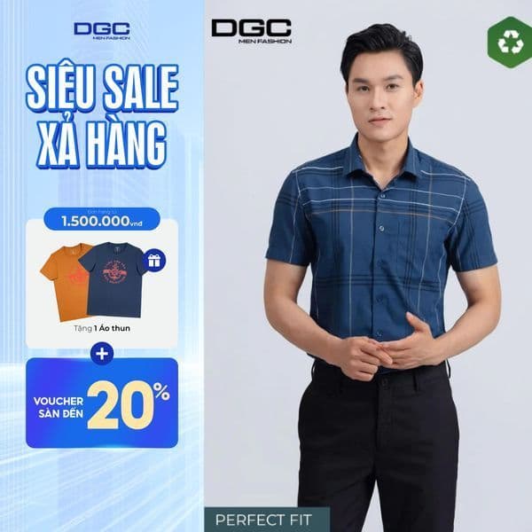Sơ mi ngắn tay DGC Dáng ôm Perfect fit, vạt bằng với thiết kế hiện đại - SASNBF02M