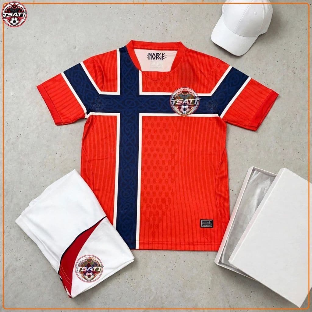 Bộ Quần Áo Bóng Đá Đội Tuyển Na Uy World Cup 2026 Mẫu Chính Thức- Vải Polyester Thái Gai Lưới