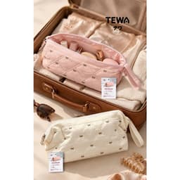 Túi đựng đồ đa năng TEWA 80094 thêu họa tiết nơ – Túi mỹ phẩm du lịch rộng rãi, 2 ngăn lưới 36cm 6
