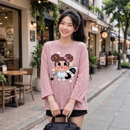 Áo thun form rộng áo thun giấy xước mỏng in hoạ tiết cô gái đáng yêu  TG TOC79 21 - Sammi Botique 5 5