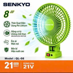 1 Thân Quạt 21V Không Chổi Than SENKYO QL-08, Lồng Nhựa 8Inch, Êm Ái Bền Bỉ, Chân Pin Phổ Thông 2