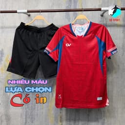(Nhiều màu - Có in)[Chính hãng CV Sport]Quần Áo Bóng Đá, logo thêu CV Steel Đỏ may ghép vải, vải R-Airmaxx 1