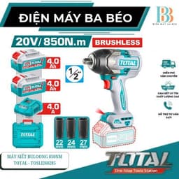 Máy siết bulong dùng pin 20V Total Không Chổi Than - Lực Siết 850N/m TIWLI2085/TOSLI260285 1