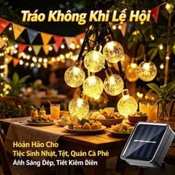 Đèn Led Trang Trí Năng Lượng Mặt Trời Hoàng Kim Dài 12m Gồm 100 Bóng Tròn, Tấm Pin Cao Cấp Có-89 2