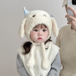 QUTZZMND Mũ Dệt Kim, Bảo Vệ Tai Bò Sang Trọng Chống Gió, Lót Dày Dễ Thương Thỏ Dài Tai Mùa Đông Ấm Áp Hoạt Hình Mũ Chui Đầu Cho Trẻ Em 9