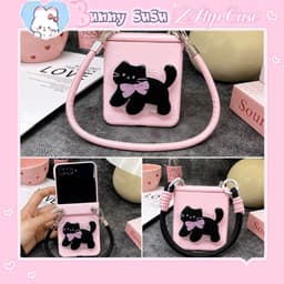 [CÓ SẴN] Ốp ZFLIP 8 - Z FLIP 7 - Z FLIP6 - FLIP5 5G popsocket / giá đỡ mèo cute kèm dây đeo và thanh bảo vệ bản lề 1