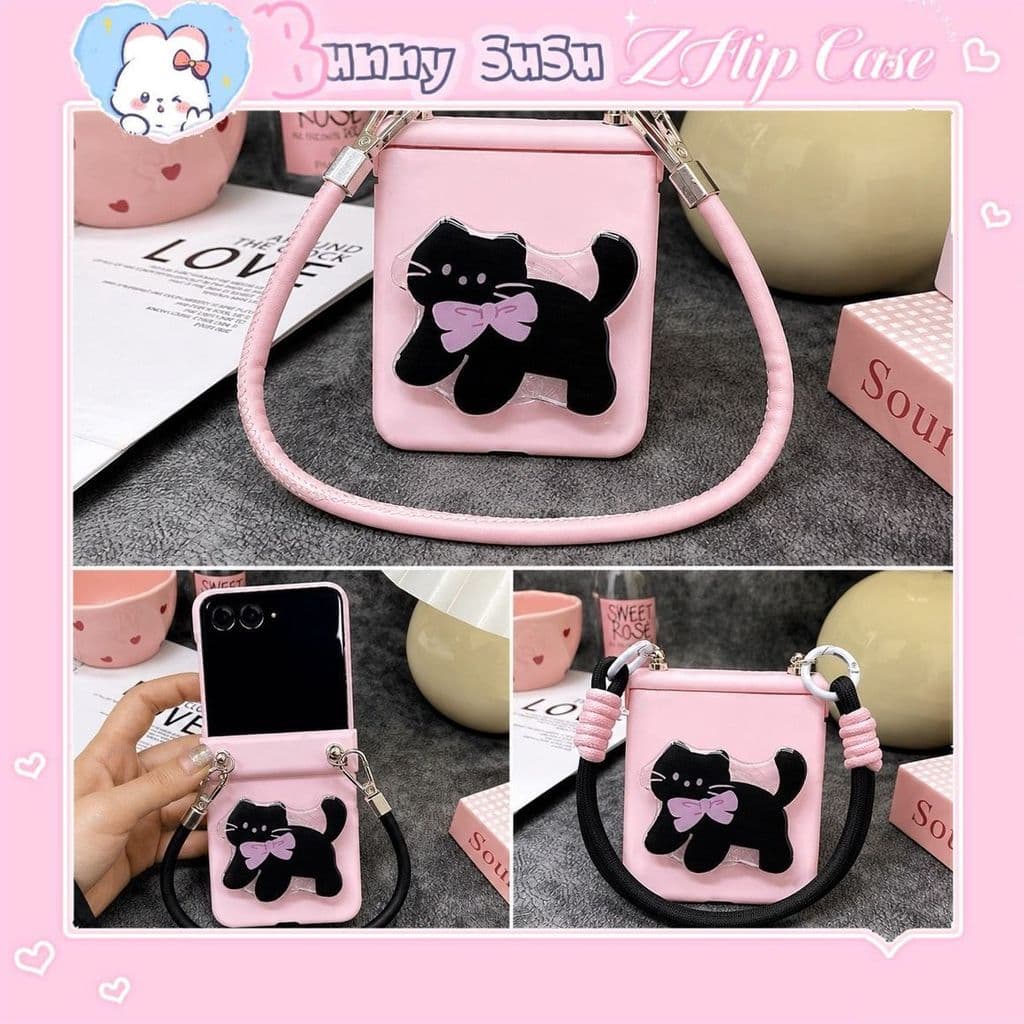 [CÓ SẴN] Ốp ZFLIP 8 - Z FLIP 7 - Z FLIP6 - FLIP5 5G popsocket / giá đỡ mèo cute kèm dây đeo và thanh bảo vệ bản lề
